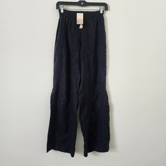 Johnny Was Renee Embroired Side Slit Palazzo Linen Pants Size XS - Picture 4 of 17